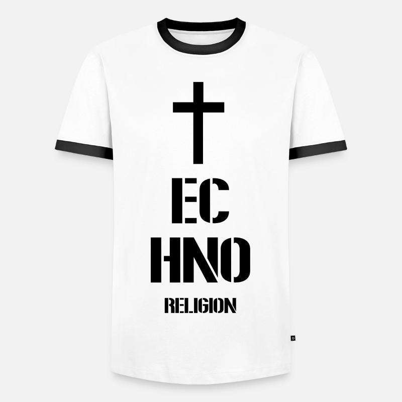 Techno - Techno music - techno religion - Männer Kontrast-T-Shirt - Weiß/Schwarz
