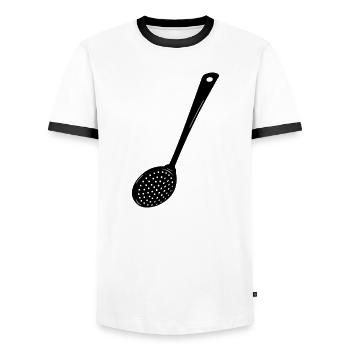Transparentes Schlitzbild - Männer Kontrast-T-Shirt - Weiß/Schwarz - Vorne - AI Model Female 172 light (172cm) & AI Model Male 178 dark (178cm)