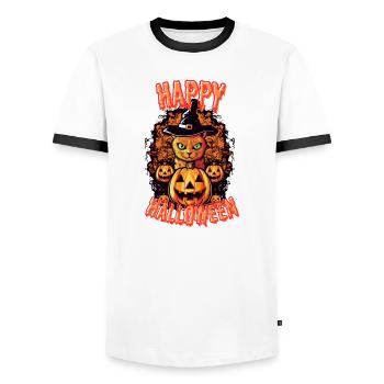 Spooky Cat Halloween Charm - T-shirt contrasté Homme - blanc/noir - Devant - AI Model Female 172 light (172cm) & AI Model Male 178 dark (178cm)