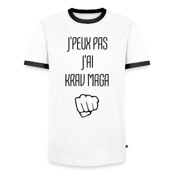Krav Maga / Krav-Maga / Kampfkunst / Martial Art - Men's Ringer Shirt - white/black - Front - AI Model Female 172 light (172cm) & AI Model Male 178 dark (178cm)