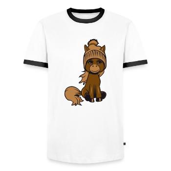 Pony Pferd sitzen spass pudelmuetze Maedchen suess - Männer Kontrast-T-Shirt - Weiß/Schwarz - Vorne - AI Model Female 172 light (172cm) & AI Model Male 178 dark (178cm)