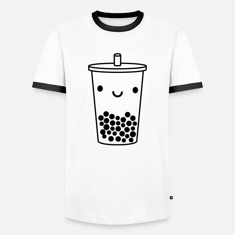 cute bubble tea mug - Men's Ringer Shirt - white/black
