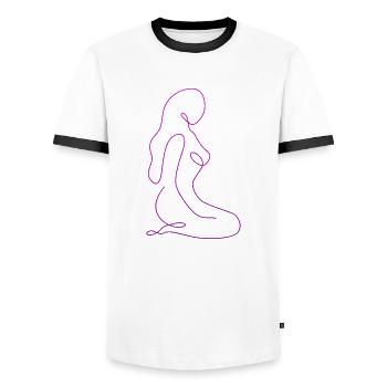 Dessin au trait silhouette féminine Visages féminins visage - T-shirt contrasté Homme - blanc/noir - Devant - AI Model Female 172 light (172cm) & AI Model Male 178 dark (178cm)