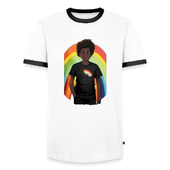 Arc-en-ciel et enfant - T-shirt contrasté Homme - blanc/noir - Devant - AI Model Female 172 light (172cm) & AI Model Male 178 dark (178cm)