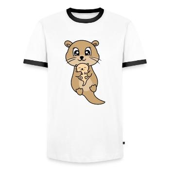 Mère et bébé loutre mignon - T-shirt contrasté Homme - blanc/noir - Devant - AI Model Female 172 light (172cm) & AI Model Male 178 dark (178cm)