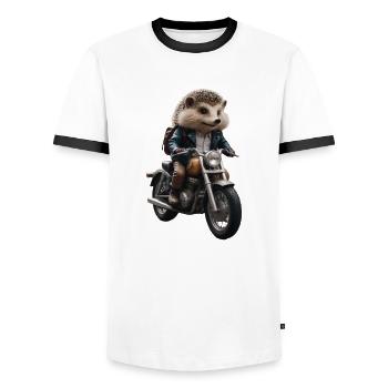 Hérisson motard - T-shirt contrasté Homme - blanc/noir - Devant - AI Model Female 172 light (172cm) & AI Model Male 178 dark (178cm)