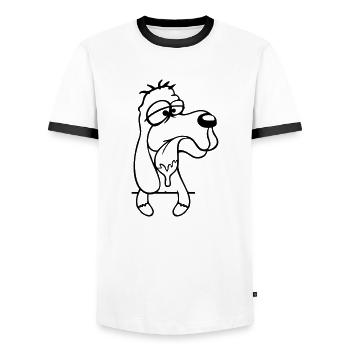 Hund Hinter Mauer Zaun Sabbert Spucke Zunge Lustig - Männer Kontrast-T-Shirt - Weiß/Schwarz - Vorne - AI Model Female 172 light (172cm) & AI Model Male 178 dark (178cm)