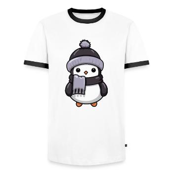 Penguin Winter Animal Baby Comic - Men's Ringer Shirt - white/black - Front - AI Model Female 172 light (172cm) & AI Model Male 178 dark (178cm)