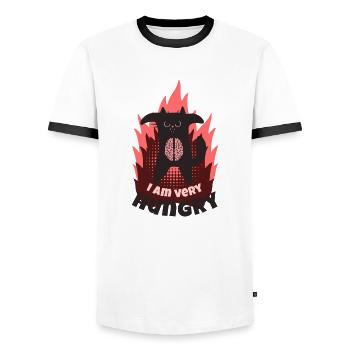 Chat démone affamé – Humour noir style zombie - T-shirt contrasté Homme - blanc/noir - Devant - AI Model Female 172 light (172cm) & AI Model Male 178 dark (178cm)