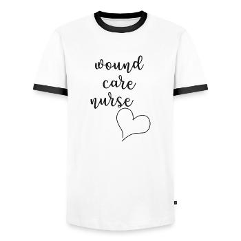 Soins des plaies Infirmière Infirmière Coeur - T-shirt contrasté Homme - blanc/noir - Devant - AI Model Female 172 light (172cm) & AI Model Male 178 dark (178cm)