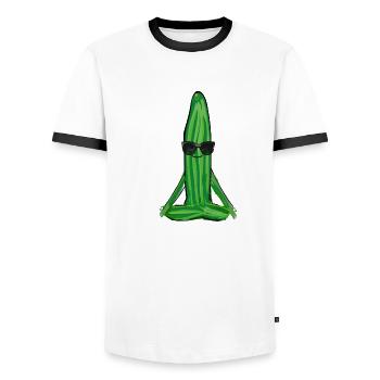 concombre,yoga concombre, yoga, namaste - T-shirt contrasté Homme - blanc/noir - Devant - AI Model Female 172 light (172cm) & AI Model Male 178 dark (178cm)