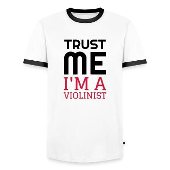 violon violoniste Musique Musicien Concert - T-shirt contrasté Homme - blanc/noir - Devant - AI Model Female 172 light (172cm) & AI Model Male 178 dark (178cm)