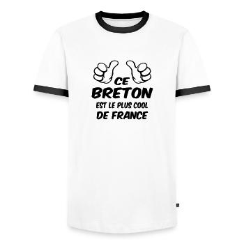 Breton / Bretonne / Bretagne / France / Humour / - T-shirt contrasté Homme - blanc/noir - Devant - AI Model Female 172 light (172cm) & AI Model Male 178 dark (178cm)