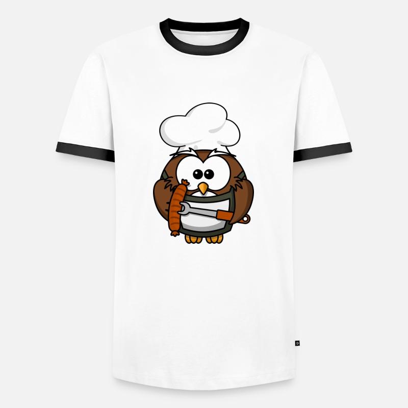 Grillmeister Eule / Papa Eule - Männer Kontrast-T-Shirt - Weiß/Schwarz