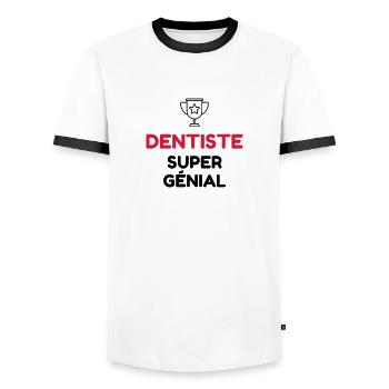 dentiste / dent / médecin / médecine - T-shirt contrasté Homme - blanc/noir - Devant - AI Model Female 172 light (172cm) & AI Model Male 178 dark (178cm)