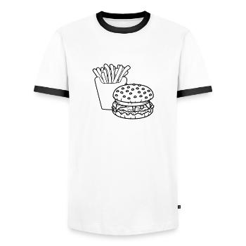 pommes frittes hamburger cheeseburger burger fast - Männer Kontrast-T-Shirt - Weiß/Schwarz - Vorne - AI Model Female 172 light (172cm) & AI Model Male 178 dark (178cm)