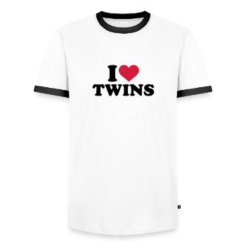 Zwillinge - Männer Kontrast-T-Shirt - Weiß/Schwarz - Vorne - AI Model Female 172 light (172cm) & AI Model Male 178 dark (178cm)