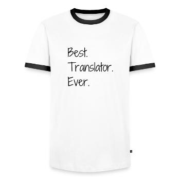 traducteur / traduction / traductrice / traduire - T-shirt contrasté Homme - blanc/noir - Devant - AI Model Female 172 light (172cm) & AI Model Male 178 dark (178cm)