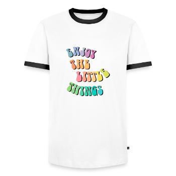 Profiter des petites choses - Idée cadeau - Cadeau - T-shirt contrasté Homme - blanc/noir - Devant - AI Model Female 172 light (172cm) & AI Model Male 178 dark (178cm)