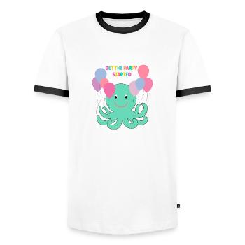 Krake Mit Luftballons sagt Hallo - Meer Spaß - Männer Kontrast-T-Shirt - Weiß/Schwarz - Vorne - AI Model Female 172 light (172cm) & AI Model Male 178 dark (178cm)