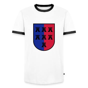 Wappen Siebenbürger Sachsen 3farbig - Siebenbürgen - Männer Kontrast-T-Shirt - Weiß/Schwarz - Vorne - AI Model Female 172 light (172cm) & AI Model Male 178 dark (178cm)