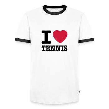 I love tennis AT - Männer Kontrast-T-Shirt - Weiß/Schwarz - Vorne - AI Model Female 172 light (172cm) & AI Model Male 178 dark (178cm)