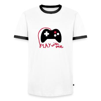 Play with me / Konsole / Gaming / Controller - Männer Kontrast-T-Shirt - Weiß/Schwarz - Vorne - AI Model Female 172 light (172cm) & AI Model Male 178 dark (178cm)