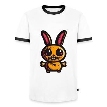 Lapin Halloween Bande Dessinée Zombie - T-shirt contrasté Homme - blanc/noir - Devant - AI Model Female 172 light (172cm) & AI Model Male 178 dark (178cm)