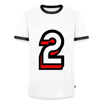 2 JAHRE. 2. JUBILÄUM. GEBURTSTAG 2 JAHRE. 2 - Männer Kontrast-T-Shirt - Weiß/Schwarz - Vorne - AI Model Female 172 light (172cm) & AI Model Male 178 dark (178cm)
