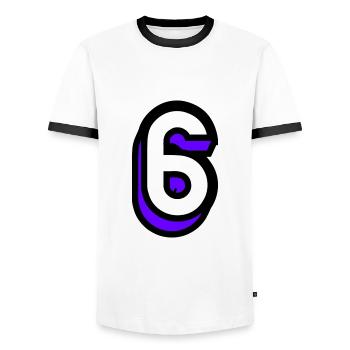 6 YEARS. 6th ANNIVERSARY. BIRTHDAY 6 YEARS. 6 - Men's Ringer Shirt - white/black - Front - AI Model Female 172 light (172cm) & AI Model Male 178 dark (178cm)