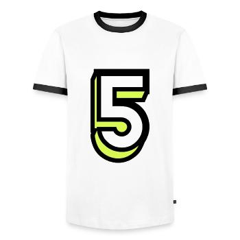 5 JAHRE. 5-JÄHRIGES JUBILÄUM. GEBURTSTAG 5 JAHRE. 5 - Männer Kontrast-T-Shirt - Weiß/Schwarz - Vorne - AI Model Female 172 light (172cm) & AI Model Male 178 dark (178cm)