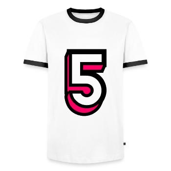 5. 5 JAHRE. 5-JÄHRIGES JUBILÄUM. GEBURTSTAG 5 JAHRE. 5 - Männer Kontrast-T-Shirt - Weiß/Schwarz - Vorne - AI Model Female 172 light (172cm) & AI Model Male 178 dark (178cm)