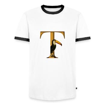 Lettre T, Toucan - T-shirt contrasté Homme - blanc/noir - Devant - AI Model Female 172 light (172cm) & AI Model Male 178 dark (178cm)