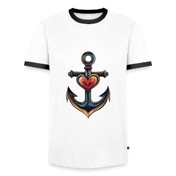 Anker Herz - Männer Kontrast-T-Shirt - Weiß/Schwarz - Vorne - AI Model Female 172 light (172cm) & AI Model Male 178 dark (178cm)