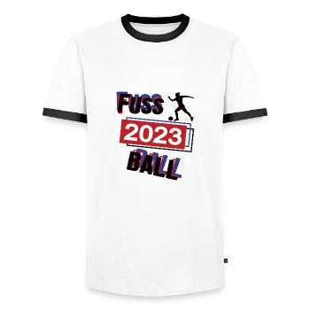 Fussball 2023 Fussballerin Fussballspielerin Fussi - Männer Kontrast-T-Shirt - Weiß/Schwarz - Vorne - AI Model Female 172 light (172cm) & AI Model Male 178 dark (178cm)