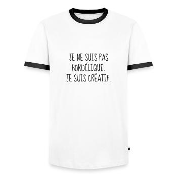 Bordélique - Citation - Humour - Comique - Fun - T-shirt contrasté Homme - blanc/noir - Devant - AI Model Female 172 light (172cm) & AI Model Male 178 dark (178cm)