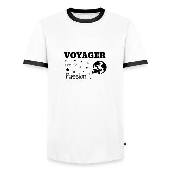 Traveler Travel Reisen Reisende Voyage Voyageur - Men's Ringer Shirt - white/black - Front - AI Model Female 172 light (172cm) & AI Model Male 178 dark (178cm)