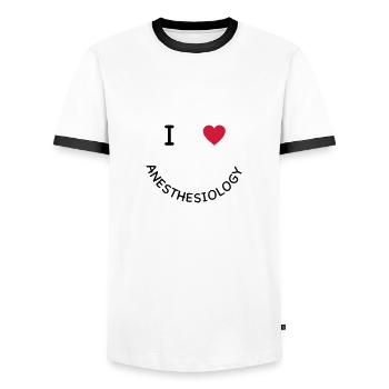 anesthesia - Men's Ringer Shirt - white/black - Front - AI Model Female 172 light (172cm) & AI Model Male 178 dark (178cm)