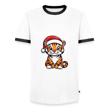Tiger Weihnachten Niedlich - Männer Kontrast-T-Shirt - Weiß/Schwarz - Vorne - AI Model Female 172 light (172cm) & AI Model Male 178 dark (178cm)