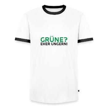 Grüne? Eher ungern! - Männer Kontrast-T-Shirt - Weiß/Schwarz - Vorne - AI Model Female 172 light (172cm) & AI Model Male 178 dark (178cm)