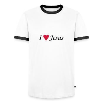 I love Jesus EN - Männer Kontrast-T-Shirt - Weiß/Schwarz - Vorne - AI Model Female 172 light (172cm) & AI Model Male 178 dark (178cm)