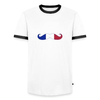 France Français Française French Frankreich - T-shirt contrasté Homme - blanc/noir - Devant - AI Model Female 172 light (172cm) & AI Model Male 178 dark (178cm)
