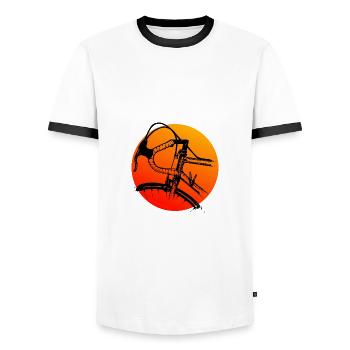 Vélo Cyclisme Route Vélo Design Rétro - T-shirt contrasté Homme - blanc/noir - Devant - AI Model Female 172 light (172cm) & AI Model Male 178 dark (178cm)