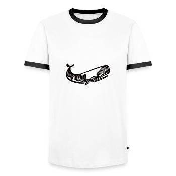 Vector Whale Drawing Style - Men's Ringer Shirt - white/black - Front - AI Model Female 172 light (172cm) & AI Model Male 178 dark (178cm)