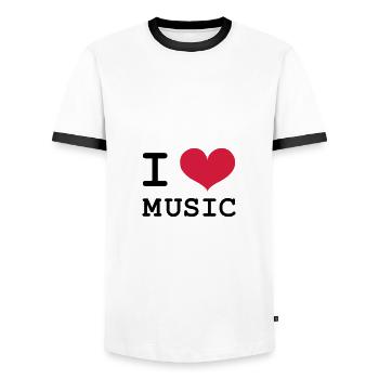 I love music - Men's Ringer Shirt - white/black - Front - AI Model Female 172 light (172cm) & AI Model Male 178 dark (178cm)