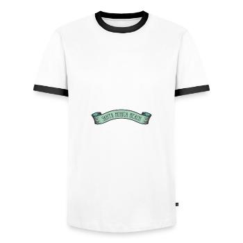 Santa Monica Beach Banner - Männer Kontrast-T-Shirt - Weiß/Schwarz - Vorne - AI Model Female 172 light (172cm) & AI Model Male 178 dark (178cm)