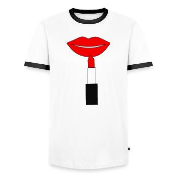 Rouge à lèvres Lèvres Rouge - T-shirt contrasté Homme - blanc/noir - Devant - AI Model Female 172 light (172cm) & AI Model Male 178 dark (178cm)