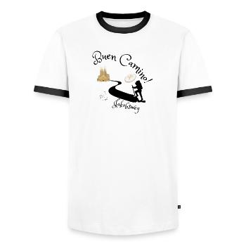 Camino de Santiago- Buen Camino - Men's Ringer Shirt - white/black - Front - AI Model Female 172 light (172cm) & AI Model Male 178 dark (178cm)