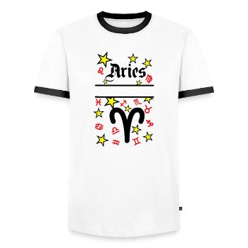 Aries Zodiac Sign Aries - Men's Ringer Shirt - white/black - Front - AI Model Female 172 light (172cm) & AI Model Male 178 dark (178cm)