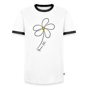 HAPPY FATHER'S DAY. DAD. FATHER'S DAY. FATHER - Men's Ringer Shirt - white/black - Front - AI Model Female 172 light (172cm) & AI Model Male 178 dark (178cm)
